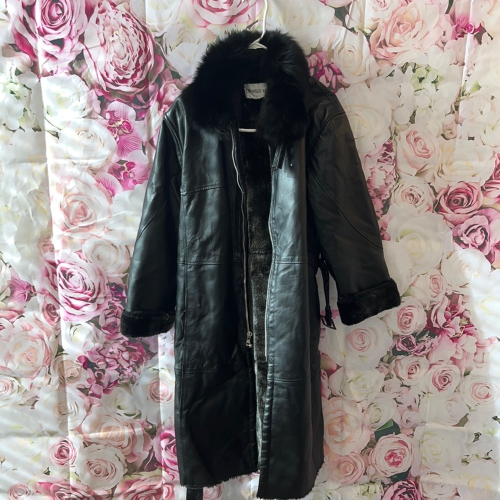 Vintage leather blend coat🤍